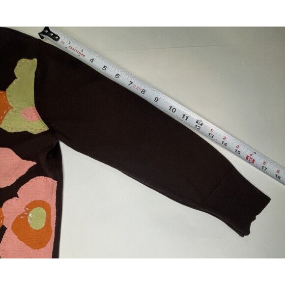 By Artisan 100% Silk Pullover Flower Sweater Boho 70’s Brown Women’s Medium - Picture 6 of 6